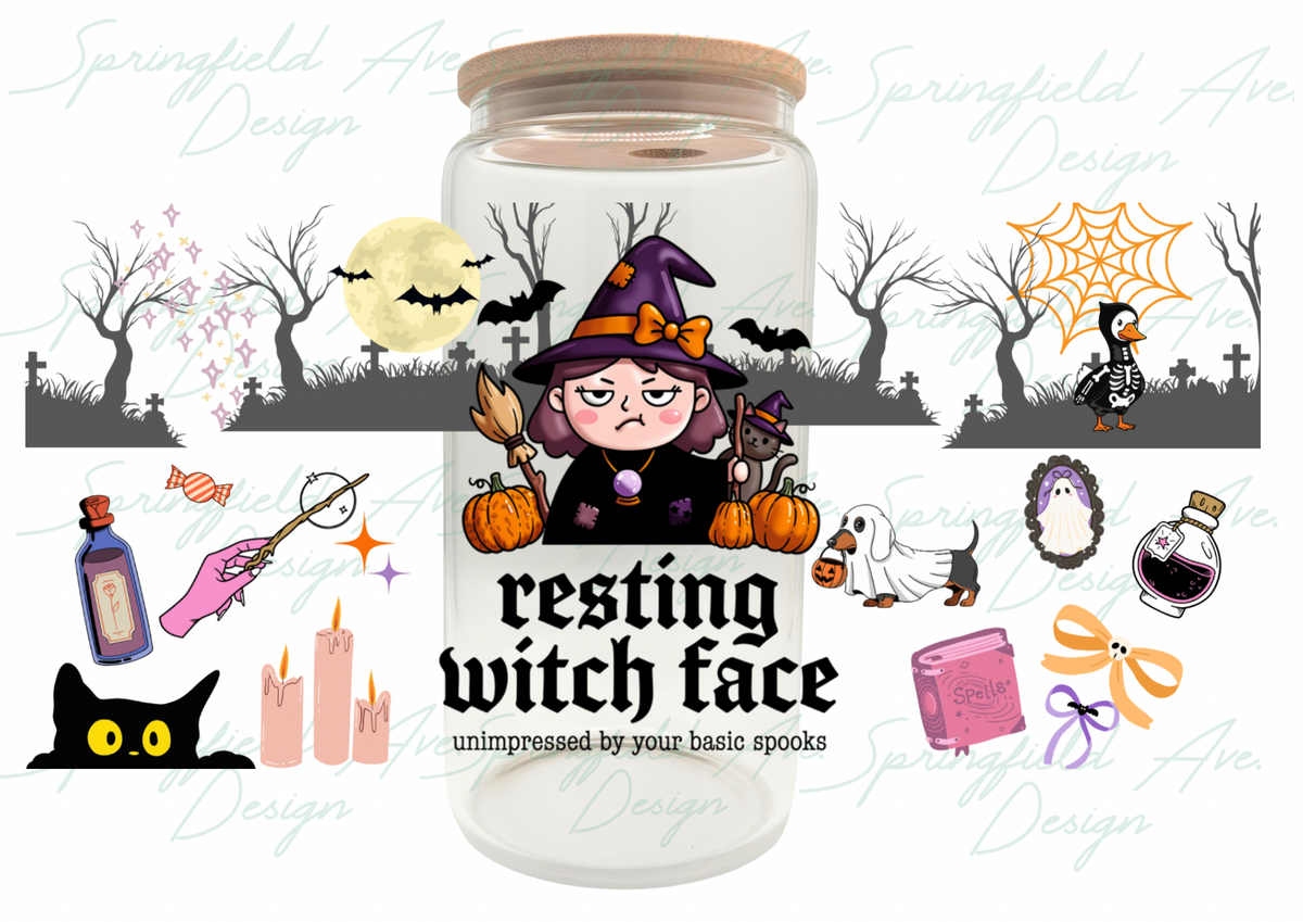 Resting Witch Face Halloween Glass Tumbler 16oz
