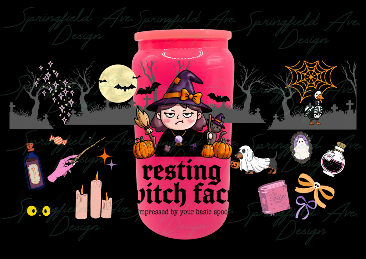 Resting Witch Face Halloween Glass Tumbler 16oz