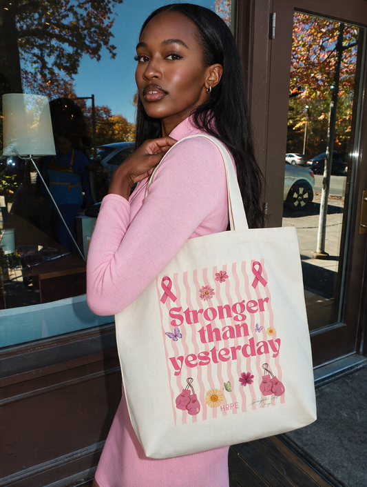 Cotton Canvas Stronger Than Yesterday Tote Bag