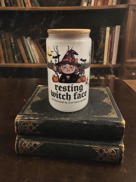 Resting Witch Face Halloween Glass Tumbler 16oz